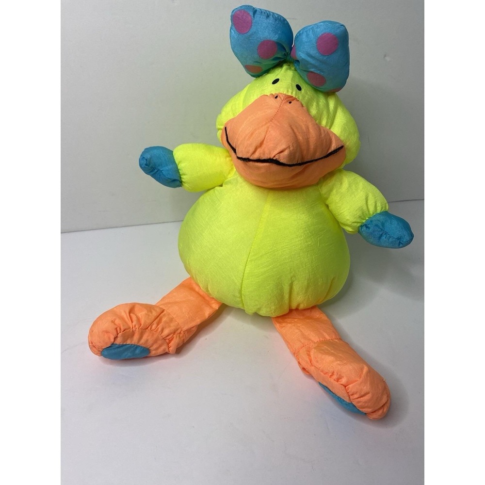 1990 Stuffins‎ Lumpy's Gang Yellow Neon Duck Stuffed Animal Nylon Plush 10"